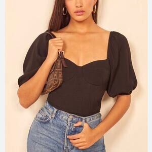 Reformation Lua Puff Sleeve Square Neck Blouse Size 12 Whimsigoth Cottagecore